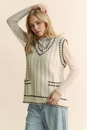 wholesale clothing solid v neck sleeveless pocket tunic knit sweater davi & dani