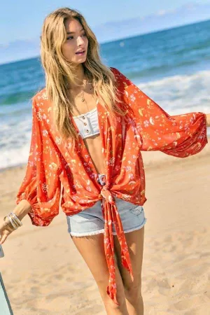 wholesale clothing star print kimono cardigan with front tie davi & dani