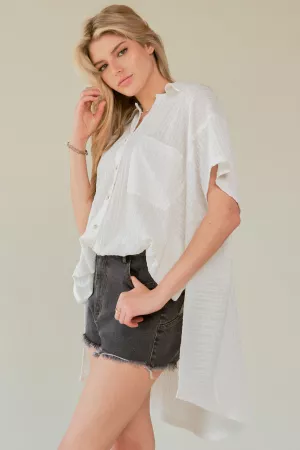 wholesale clothing crinkle texture side slit button front shirt top davi & dani