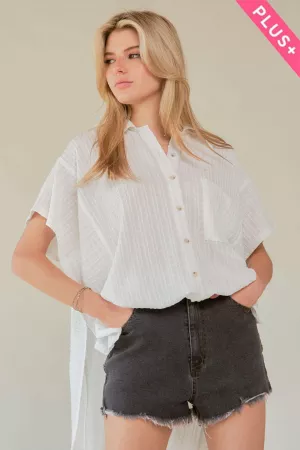 wholesale clothing plus crinkle texture side slit button front shirt davi & dani