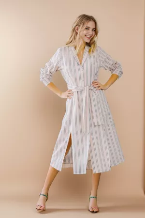 wholesale clothing stripe slit button down long sleeve shirt dress davi & dani