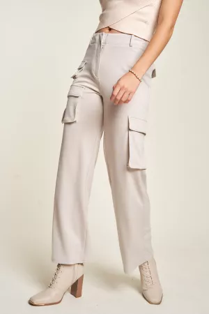 wholesale clothing flap pocket mid rise straight leg wide cargo pants davi & dani