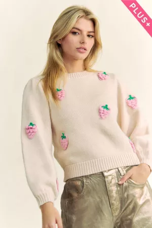 wholesale clothing plus crochet strawberry balloon sleeve sweater top davi & dani
