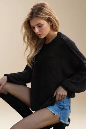 wholesale clothing solid mock neck side slit pullover sweater top davi & dani