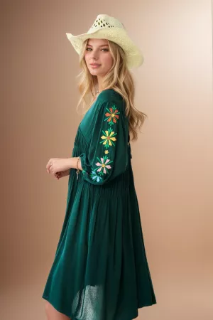 wholesale clothing flower pattern embroidery bodice rayon gauze dress davi & dani