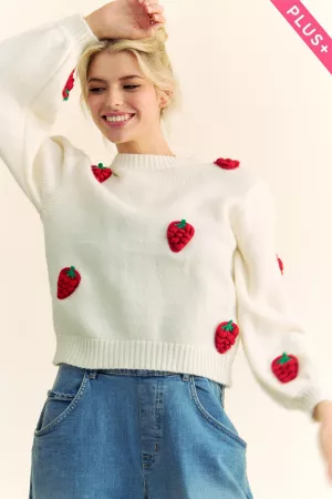 wholesale clothing plus crochet strawberry balloonsleeve sweater top davi & dani