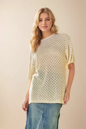wholesale clothing cable open knit round neck tunic cover up top davi & dani