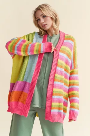 wholesale clothing multi striped mix matched knit open cardigan davi & dani