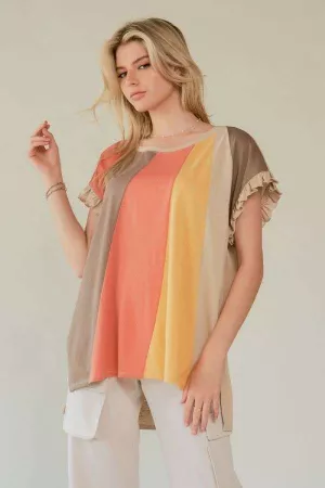 wholesale clothing lightweight mult color blocked short sleeve top davi & dani