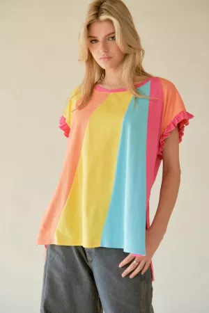 wholesale clothing lightweight mult color blocked short sleeve top davi & dani