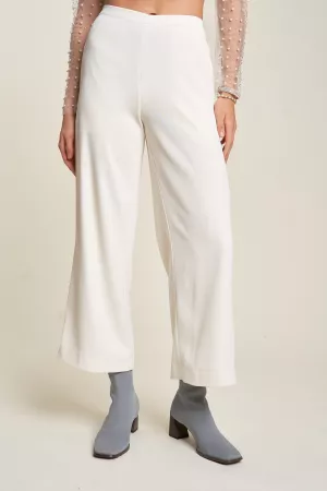 wholesale clothing solid wide legged mid rise straight pull up pant davi & dani