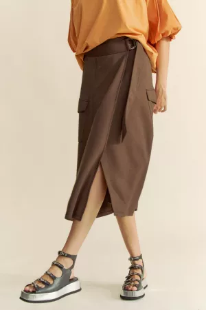 wholesale clothing solid d-ring belt side pockets midi wrap skirt davi & dani