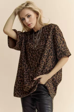 wholesale clothing leopard rhinestone stud short sleeve top t shirt davi & dani