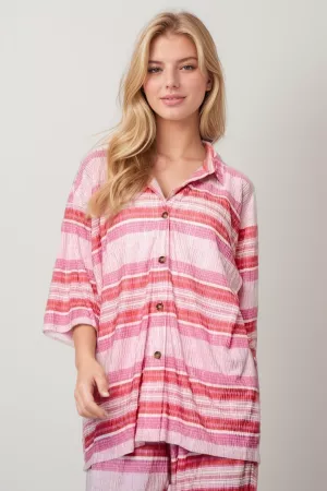 wholesale clothing multi mixed stripe relaxed fit button up shirt top davi & dani
