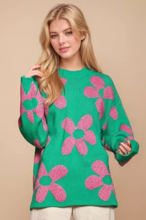 wholesale clothing metallic floral pattern pullover sweater top davi & dani