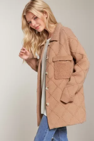 wholesale clothing rhombus textured button front soft knit jacket davi & dani