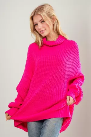 wholesale clothing solid roomy wide sleeve turtle neck knit sweater davi & dani