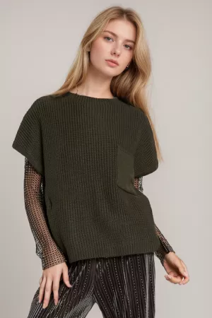 wholesale clothing mock neck cap short sleeve knit sweater tops davi & dani