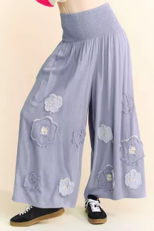 wholesale clothing garment-washed floral waist wide open pants davi & dani