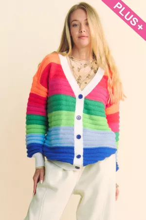 wholesale clothing plus striped textured knit multi sweater cardigan davi & dani