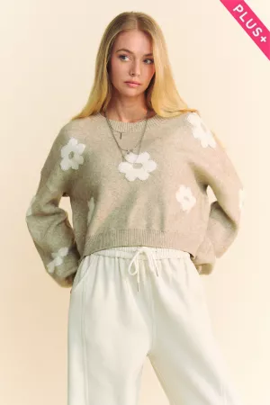 wholesale clothing plus floral long sleeve loose fit knit top sweater davi & dani