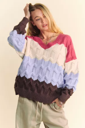 wholesale clothing v neckline cozy waves color block sweater davi & dani