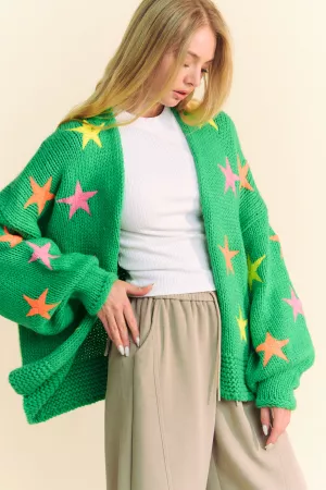 wholesale clothing star printed loose fit long sleeve knit cardigan davi & dani