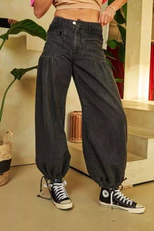 wholesale clothing wide opening adjustable mid high waist denim pants davi & dani