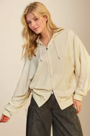 wholesale clothing solid zip up drawstring oversized hoodie jacket davi & dani