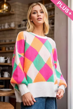 wholesale clothing plus multi color diamond pattern pullover sweater davi & dani
