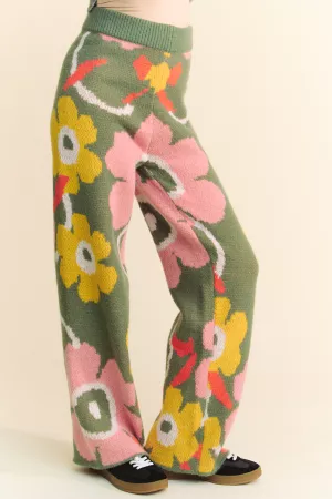 wholesale clothing floral printed cozy soft full casual knit pant davi & dani