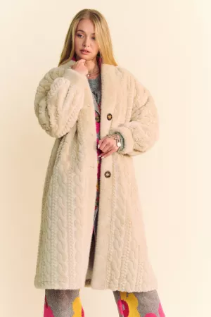 wholesale clothing single breasted fuzzy fur rib pattern long coat davi & dani