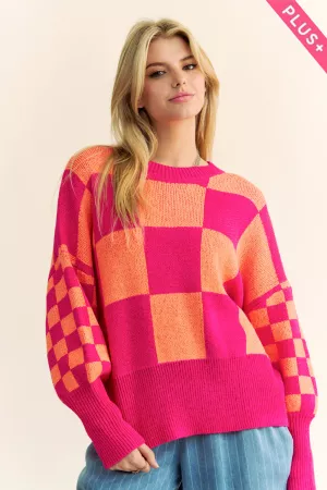wholesale clothing plus multi checkerboard long sleeve knit sweater davi & dani
