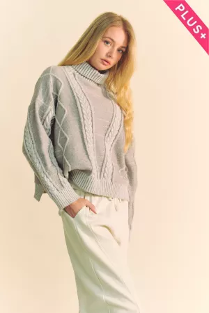 wholesale clothing plus turtle neck long sleeve cable knit sweater davi & dani