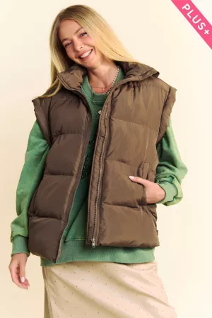 wholesale clothing plus solid sleeveless zipper puffer jacket vest davi & dani