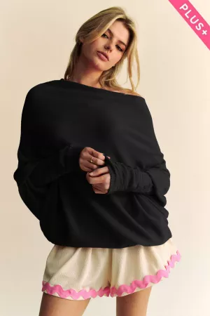 wholesale clothing plus solid mafulus long sleeve crewneck sweater davi & dani