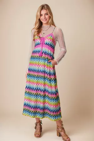 wholesale clothing multi color crochet lace tassel detail midi dress davi & dani