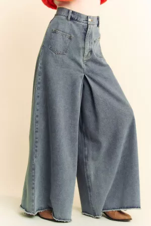 wholesale clothing patch pocket wide leg culotte denim pants jeans davi & dani