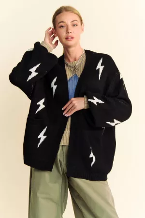 wholesale clothing lightning bolt oversized open sweater cardigan davi & dani