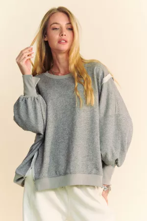 wholesale clothing long sleeves side slit high low hem knit sweater davi & dani