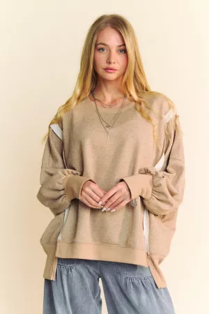 wholesale clothing long sleeves side slit high-low hem knit sweater davi & dani