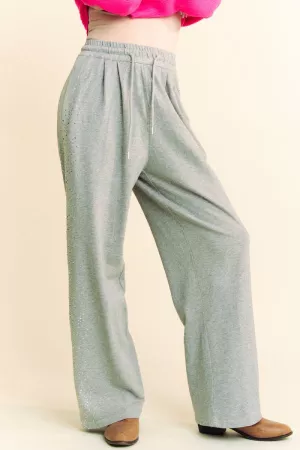 wholesale clothing rhinestone elastic waistband long sweat pants davi & dani