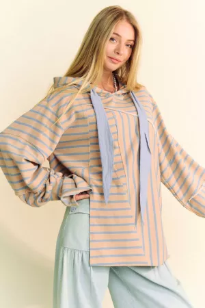 wholesale clothing french stripe bell sleeve slit detail hoodie top davi & dani