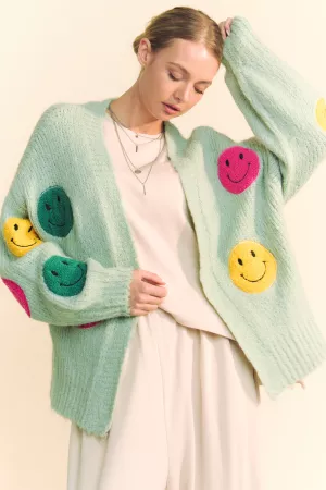 wholesale clothing fuzzy smile long bell sleeve open knit cardigan davi & dani