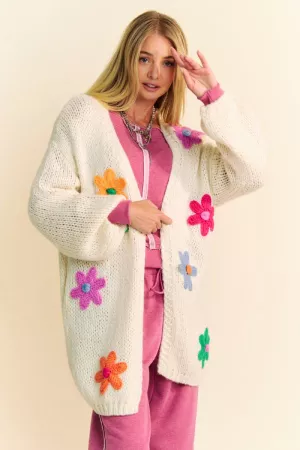 wholesale clothing multi color floral patched open knit cardigan davi & dani