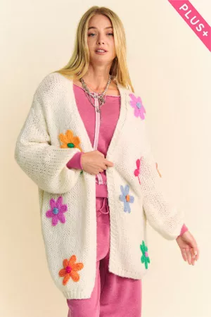 wholesale clothing plus multi color floral patched open knit cardigan davi & dani