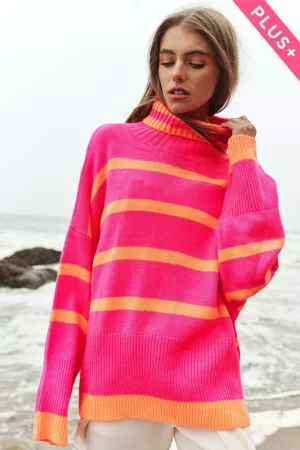 wholesale clothing plus striped oversized roomy turtle neck sweater davi & dani
