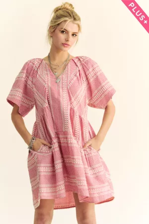 wholesale clothing plus embroidered stripe ruffled gingham mini dress davi & dani