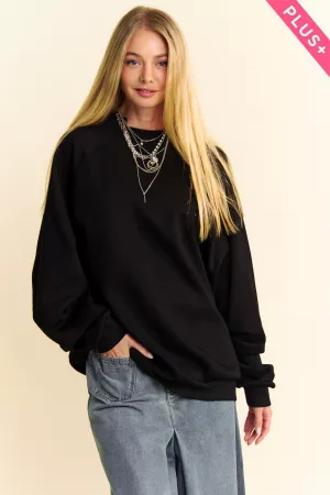 wholesale clothing plus solid round neck long sleeve loose fit top davi & dani