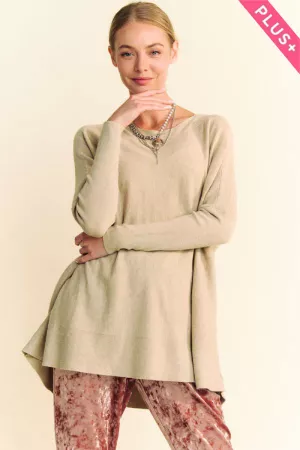 wholesale clothing plus solid round neck long sleeve knit sweater davi & dani